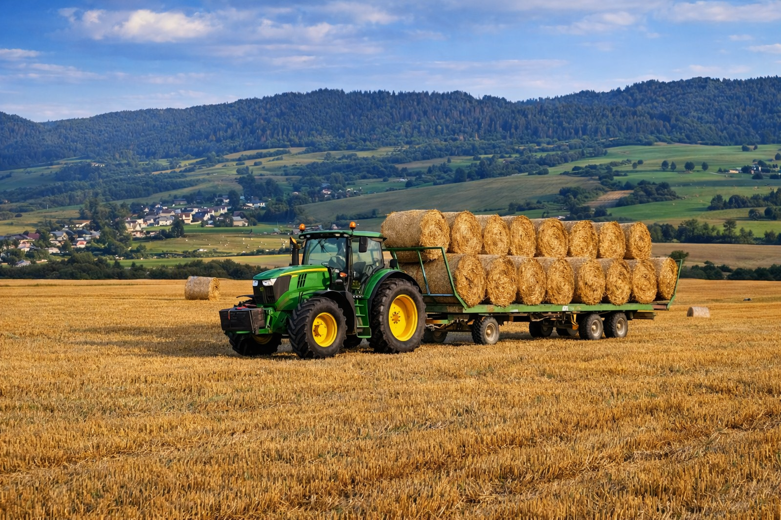 Prevoz balíkov slamy cez pole