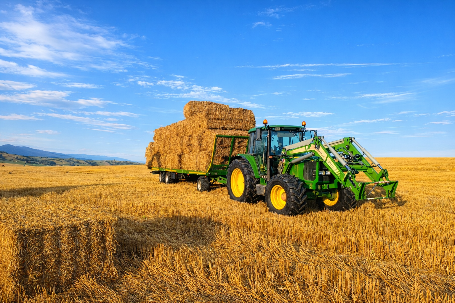 Odvoz balíkov slamy z poľa